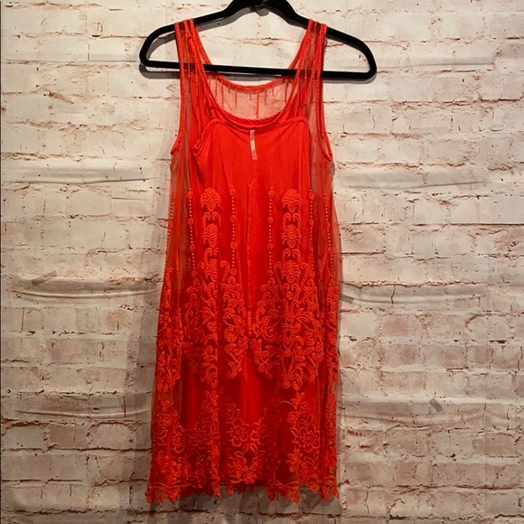 Free People lace overlay shift dress XS red slip - Picture 8 of 8